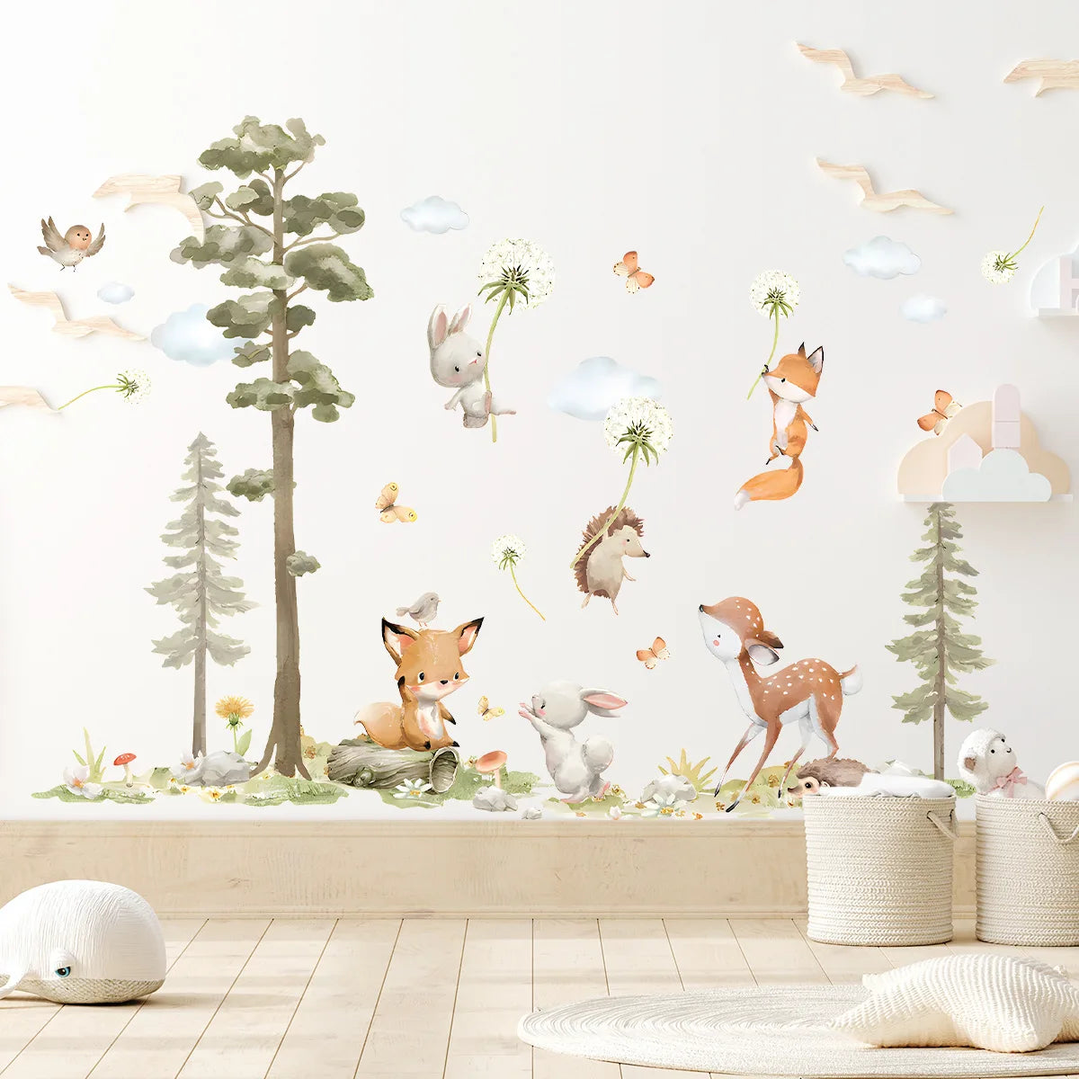 Söta djur bland träden väggdekor - Naturinspirerad design - Barnrumsdekor - Väggdekorshopen