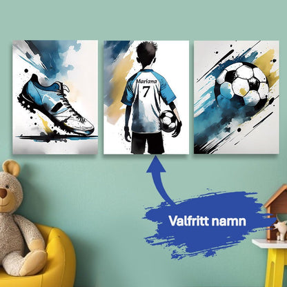 Set om 3 fotbollsposters - anpassa med valfritt namn