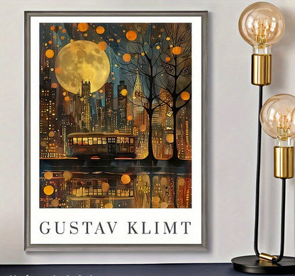 Poster med stad i månsken - Gustav Klimt