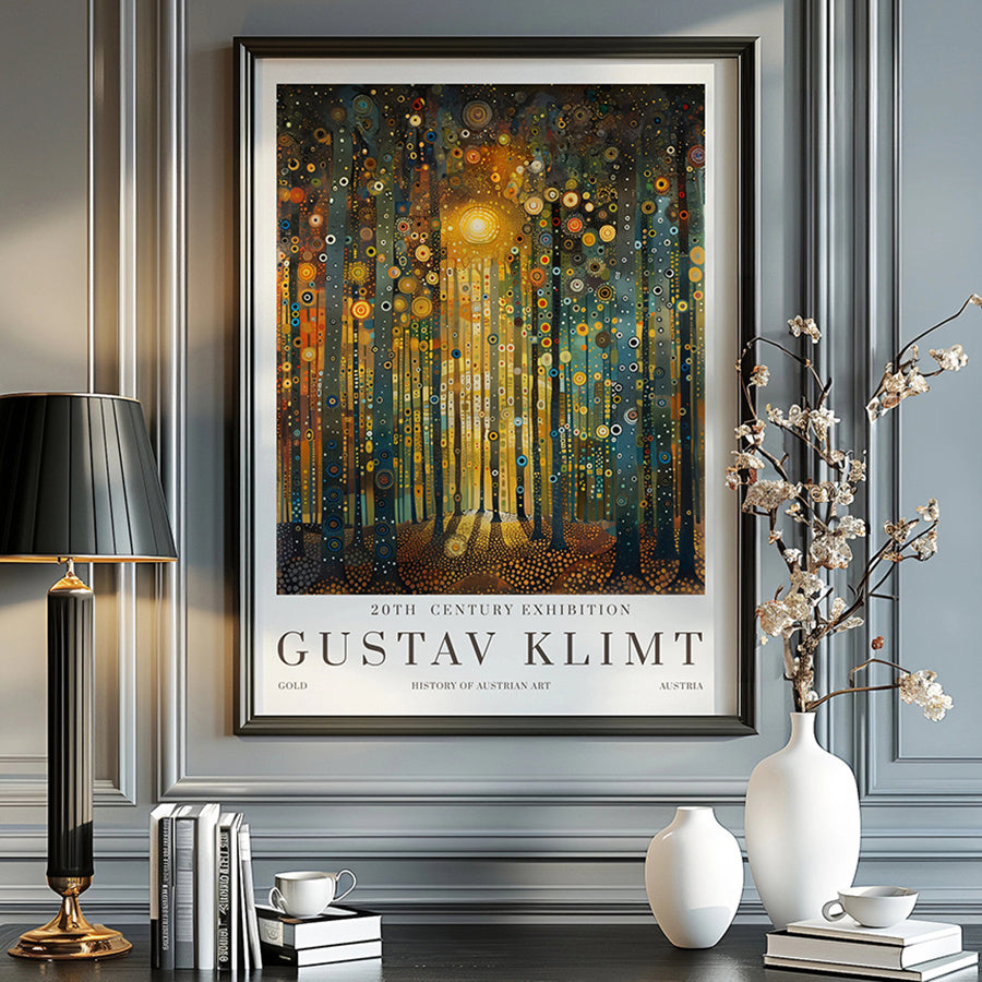 Poster med abstrakt skogsmotiv inspirerad av Gustav Klimt