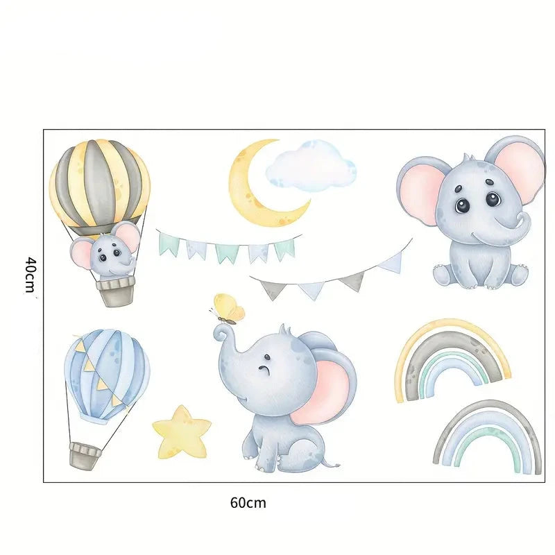 Väggdekor Elefant & Regnbåge i ballong