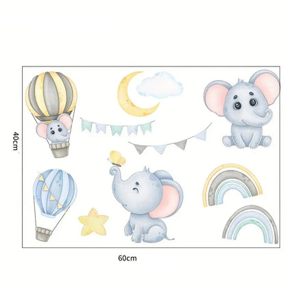 Väggdekor Elefant & Regnbåge i ballong