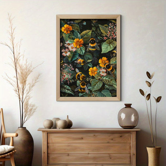 Poster med humlor och blommor i retrodesign