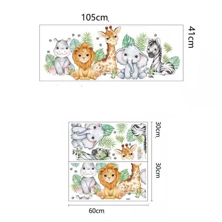 Safaridjur på rad väggdekor - Safari design - Barnrumsdekor - Väggdekorshopen	
