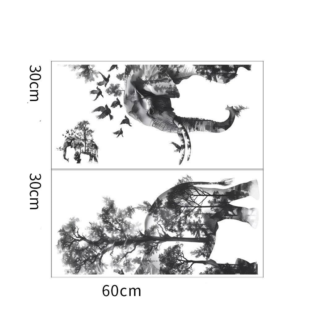 Väggdekor Elefant med skogssilhuett