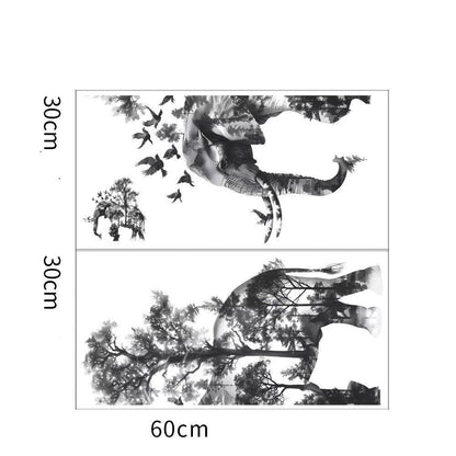 Väggdekor Elefant med skogssilhuett