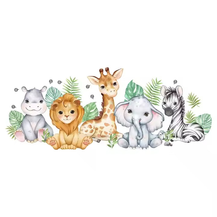 Safaridjur på rad väggdekor - Safari design - Barnrumsdekor - Väggdekorshopen	