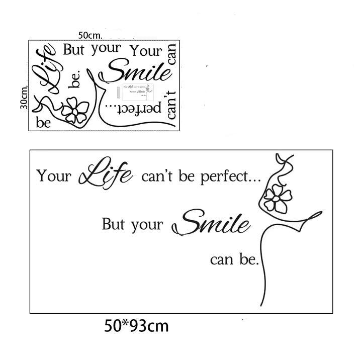 Motiverande text väggdekor - Your life can't be perfect but your smile can be - 30x60cm - Väggdekorshopen	