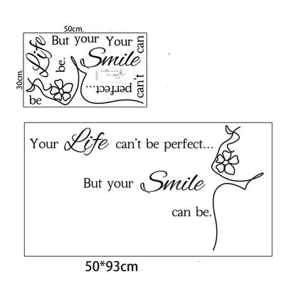 Motiverande text väggdekor - Your life can't be perfect but your smile can be - 30x60cm - Väggdekorshopen	