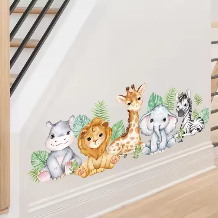 Safaridjur på rad väggdekor - Safari design - Barnrumsdekor - Väggdekorshopen	