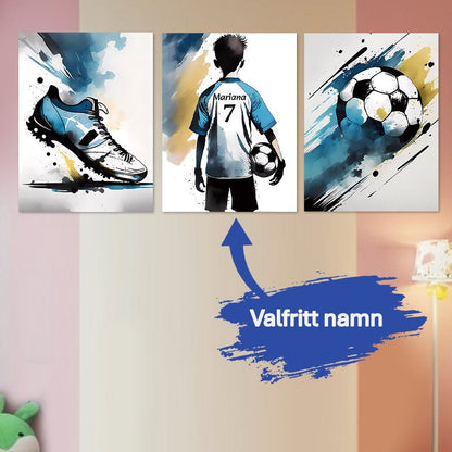 Set om 3 fotbollsposters - anpassa med valfritt namn