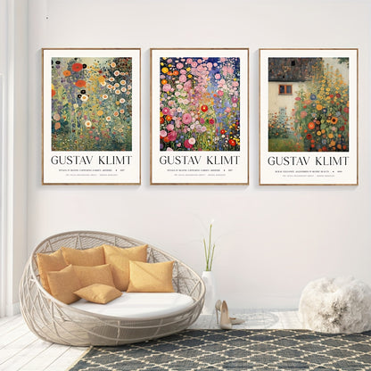 Set med 3 posters med blommotiv av Gustav Klimt