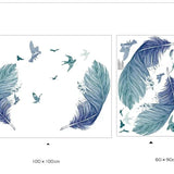 Väggdekor Blå fjädrar med fåglar - Väggdekorshopen